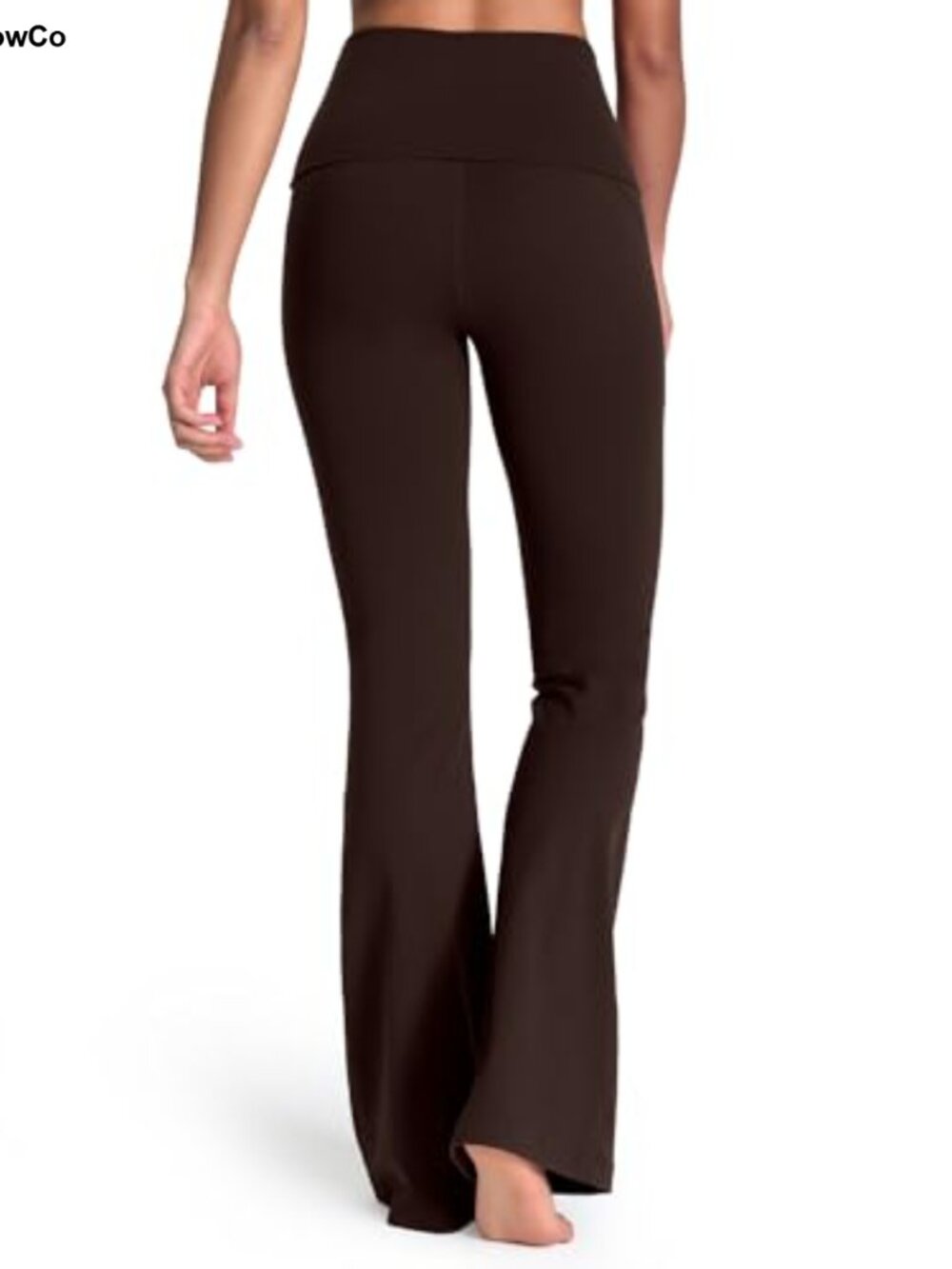 Fold Over Flare Leggings High Waist Tummy Control Yoga Pants Nylon Blend